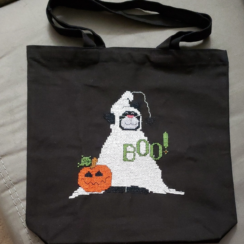 Halloween Cat Ghost and Pumpkin Tote Bag
